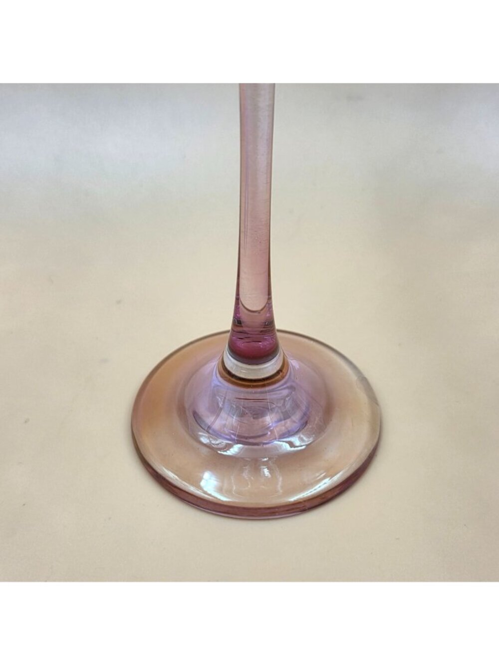 Vintage Pink Iridescent Stemmed Glass Candleholder Set Graduated Trio - Picture 4 of 5